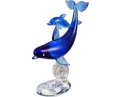 Glazen Dolfijn Beeldje Blauw - Decoratieve Dieren Sculptuur voor Tafel en Bureau