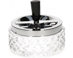 Glazen draaiasbak/terrasasbak - dia 12 cm - Buiten asbakken - Transparant/zilver - Tafelaccessoires - Tuin artikelen