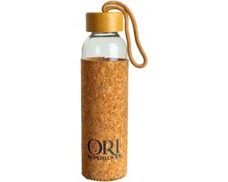 Glazen Drinkfles 500 ml met Bamboe Deksel en Natuurlijk Kurken Beschermhoes - Eco Vriendelijk voor Sport & Buiten