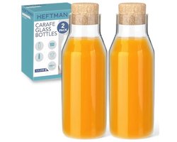 Glazen Fles Karaf 1,5 Liter met Kurkdeksel - Set van 2 - Herbruikbare Water- en Vloeistofopslag voor Thuis