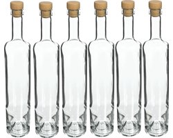 ‎Glazen flesjes Marina met kurk 500ml 6 stuks - likeurflesje - glazenfles
