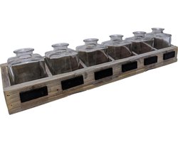 Glazen flesjes op schuine tray 6 stuks - Vaasjes decoratieve tray 51 cm | GerichteKeuze