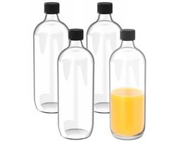 Glazen flessen met schroefdop - 4x - Transparant - 1000 ml - Weckflessen - Luchtdicht