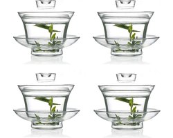 Glazen Gaiwan theeset - Glas - Theekopje met Deksel - Voordeelset - 135 ML | 4 stuks
