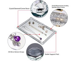 Glazen gespiegeld dienblad met geplette diamantlijst, rechthoekig, decoratief displaydienblad, kristal, voor cosmetische parfum- en sieraden, beker-dienblad, 30 x 20 cm