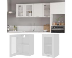 Glazen hangkast - Keukenkastje wandmontage - Keuken organiseren - Twee ruime planken - 40 x 31 x 60 cm - Wit