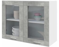 Glazen Hangkast - Opzetkast Keuken - Keuken Organiseren - Hoge Belastbaarheid - 80 x 60 cm - Betongrijs