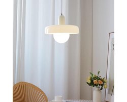 Glazen Hanglamp - Plafondlamp Kroonluchter - Woonkamer Verlichting - Mid Century Design - 25x25 cm - Wit