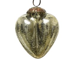 Glazen Hart Hanger - Hanger Hartvormig Glas - Kerstboom Versieren - Craquelé Glas - 7.5 cm Diameter - Licht Goud