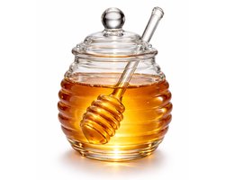 Glazen Honingpot met Deksel en Honinglepel – Borosilicaatglas – Transparant Design