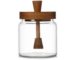 Glazen honingpot met een houten deksel / lepel