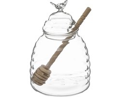 Glazen honingpot met honinglepel/stokje - 400ml - Keukenbenodigdheden/Honing potten