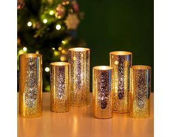 Glazen Hurricane Kaarshouders - Pilaar Kaarsen - Gouden Kaarshouder Set Van 6 - Mercury Kerstmis Kaarshouders - Drijvende Kaarsen - Cilindervaas Voor Bloemen - Huwelijkscentrumstukdecoratie