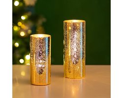 Glazen Hurricane Kaarshouders Voor Pilaar Kaarsen - Gouden Kaarshouder Set Van 2 - Mercury Kerstmis Kaarshouders Voor Drijvende Kaarsen - Cilindervaas Voor Bloemen - Huwelijkscentrumstukdecoratie gold candle holders