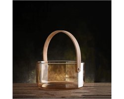 Glazen IJsemmer - Champagne Koeler - Dranken Koel Houden - Met Bamboe Handvat - 27 Liter - Bruin Glas