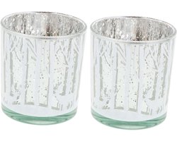 Glazen Kaarsenhouder - Kandelaar Kerst - Kerstsfeer Creëren - Met Kerst Element - 7.8 x 7 x 7 cm
