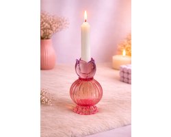 Glazen Kaarshouder in Ombre Roze – Dubbelzijdig & Betoverend | Viva Femme | Kaarsen | Waxinelichthouder | Kandelaar | Decoratie | Cadeau | Wonen | Lente