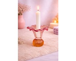 Glazen Kaarshouder in Roze & Amber – Dubbelzijdig & Betoverend | Viva Femme | Kaarsen | Waxinelichthouder | Kandelaar | Decoratie | Cadeau | Wonen | Lente