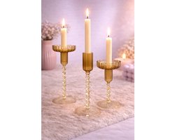 Glazen Kaarshouders Set – Elegant, stijlvol & tijdloos | Viva Femme | Kaarsen | Kandelaar | Decoratie | Cadeau | Wonen | Stijlvol | Romantisch | Moederdag