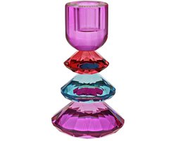 Glazen Kandelaar - Multicolor -14 cm - dinerkaars houder
