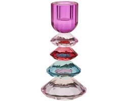 Glazen Kandelaar - Multicolor -16 cm - dinerkaars houder