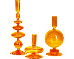 Glazen Kandelaars - Kaarshouders Vazen - Sfeerverlichting Creëren - Hoog Borosilicaatglas - 14 18 28 cm - Oranje