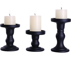 Glazen Kandelaars Set - Kaarshouders Decoratief - Tafel Decoratie - Hoogwaardig Vakmanschap - 3 Stuks - Zwart