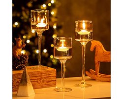 Glazen Kandelaars Set van 3 - Decoratieve Theelichthouders voor Tafel en Bruiloften