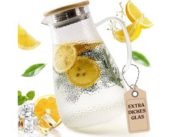 Glazen karaf met bamboe deksel - 1 stuk - 1,9 liter - versterkt glas