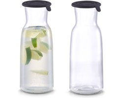 Glazen karaffen - 2x - met siliconen deksel - 700 ml - waterkaraf - D8 x H21 cm - karaf