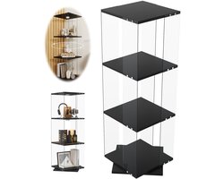 Glazen kast, Draaiende Vitrinekast, vitrinekast met glas, vitrinekast met led verlichting, 38x38x121 cm, 3 Lagen, Met Touch LED Verlichting, 360° Rotatie, zwart, Glazen Displaykast voor Wijn, Handdoeken en Collectibles