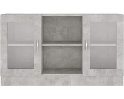 Glazen kast dressoir - Vitrine unit - Spullen opbergen - Stabiel en duurzaam - 120x305x70 cm - Beton grijs