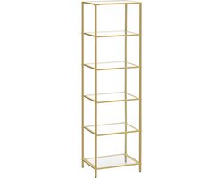 Glazen Kast met 5 Niveaus en Gouden Accenten - Elegant opbergmeubel met Glazen Planken