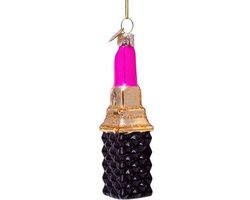 Glazen kerst decoratie fel roze lipstick H11cm