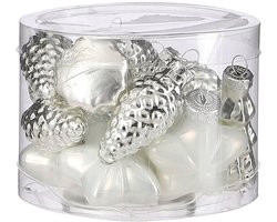 Glazen kerst-ornamenten wit en zilver Ø4,5cm 14stuks