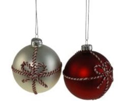 Glazen Kerstballen met Strik Rood/Wit - Set van 2 Assorti - 8 cm - Werner Voss