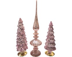 Glazen Kerstbomen Set van 3 – 35 cm – Trendy Kleuren – Luxe Kerstdecoratie voor Tafel en Vensterbank