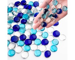 Glazen Kiezels - Decoratieve Stenen - Vaas Vulling - Transparant Glad - 0.44 kg - Gemengd Blauw
