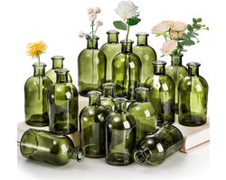 Glazen knopvazen - Vintage design - set van 16 - groen - 13cm hoog