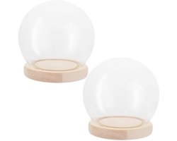Glazen Koepel met Houten Basis, 12 cm Hoog, Glazen Koepel Decoratie, Glazen Koepel, Transparant, Glazen Bel voor Verlichting, Decoratie, Huishoudaccessoire