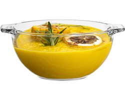 Glazen kom met handvat - set van 6 stuks - soepkom - serveerschaal - dessertschaal - 475ml