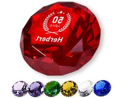 Glazen Kristal Diamant - Presse-papier Decoratie - Bureau Decoreren - Gepersonaliseerde Gravure - 8 x 8 x 5 cm - Rood