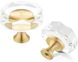 Glazen Kristallen Knoppen voor Laden, 5-Pack, Dressoir Trekken, Gouden Kast Hardware