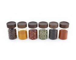 Glazen Kruidenpotjes Set 6 met Houten Schroefdeksel 325 ml Luchtdichte Voorraadpotten