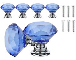 Glazen Ladeknoppen 30mm - 6 Stuks Blauw Kristal Handgrepen voor Keuken, Kasten en Meubels met Schroeven