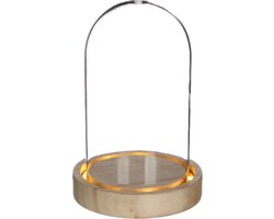 Glazen LED stolp Ø10cm H:15,5cm met houten basis (1 st.)