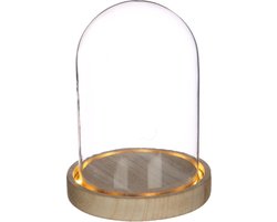 Glazen LED stolp Ø12cm H:15cm met houten basis (1 st.)
