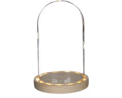 Glazen LED stolp Ø14cm H:20cm met houten basis (1 st.)