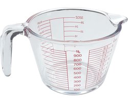 glazen maatbeker, schuine maatbeker, transparante kan (1000 ml)