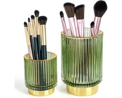 Glazen Make-up Organizers - Vintage Gestreepte Houder - 2 Maten - Glazen - Ideaal voor Kaptafel en Badkamer
